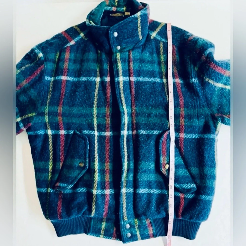 RARE Vtg 80s Members Only- Mohair and Wool Blue/Green tartan plaid bomber.S-40